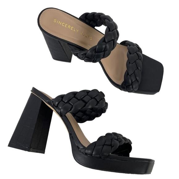 Sincerely Jules Black Platform Aurora Braided Straps Block Heel Sandals Size 10M - Picture 4 of 16